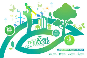 Ecology.Green cities help the world with eco-friendly concept ideas.vector illustration