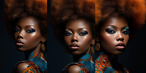 Obraz premium Afroamerikanisches Frauen Fashion Gesicht Nahaufnahme, ai generativ