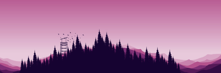 forest silhouette outdoor rocky mountain view nature panorama vector illustration good for wallpaper, background, backdrop, banner, and design template