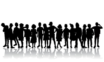 Group of children standing silhouettes concept vector illustration