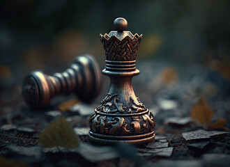 Chess piece on chessboard, competition success and strategy game play, design created with Generative Ai	 - 597416937