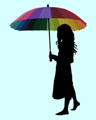 Beautiful girl silhouette with colorful umbrella vector