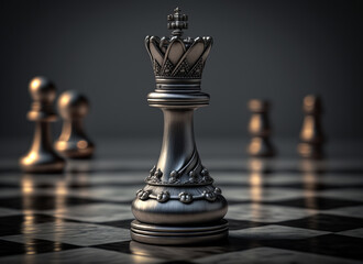 Chess piece on chessboard, competition success and strategy game play, design created with Generative Ai	 - 597416992