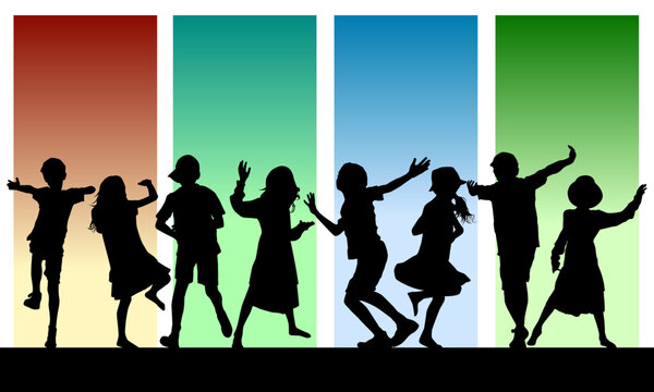 Happy and dancing children with background concept vector illustration