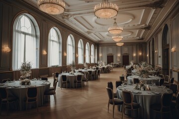 Restaurant ballroom for exclusive events. Generative AI
