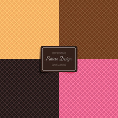 Set of four waffle textures with different flavors. Sweet seamless patterns. Vector illustration