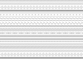 トライバル風の幾何学模様ストライプのモノクロ線画シームレスパターン背景2