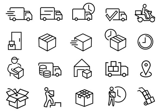Truck Delivery icons set, vector illustration. Contains such as Delivery service icon, Door to Door Delivery, Express Shipping, Supply, courier and more. editable file