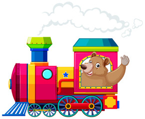 A bear on train in cartoon style