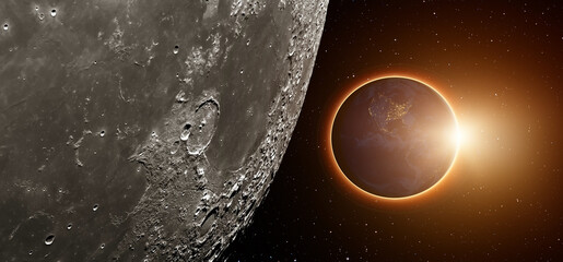 Spectacular lunar eclipse and view from the lunar (Moon) surface and   night view of America continent"Elements of this image furnished by NASA"