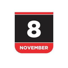 8th November calendar date icon. 8 Nov lettering.