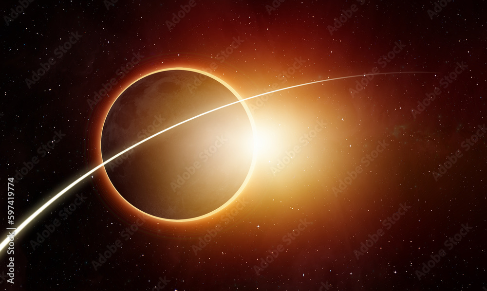 Aufkleber trip to the moon (lunar) concept - long exposure night time rocket launch with solar eclipse 