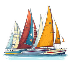 Sailboats at sea. Yacht club. Marine dock. cartoon vector illustration. label, sticker, t-shirt printing