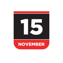 15th November calendar date icon. 15 Nov lettering.