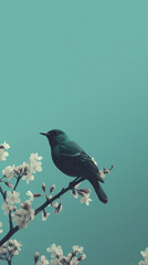 simple flowers and bird. Generative AI	