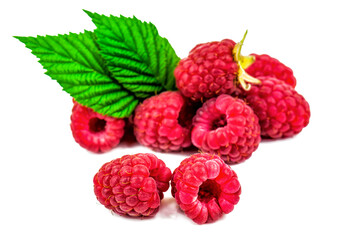 Sweet ripe raspberries on white background