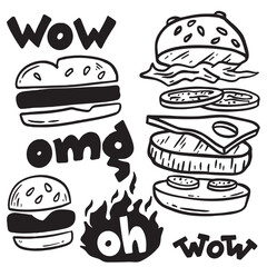 Set of logo, labels and stamp for hamburger, burger. Simple and minimal design.