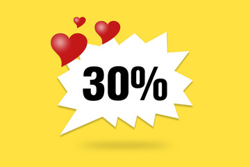 Gelbes Preisschild mit einem 30% Angebot für den Verkauf.