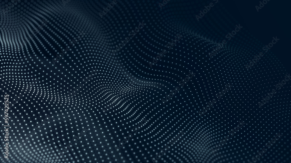 Poster big data stream. digital wave with many points. technology or science banner. 3d rendering.