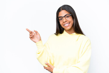 Young African american woman isolated on white background pointing finger to the side