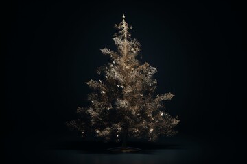 A Christmas tree of abstract design on a black background. Generative AI