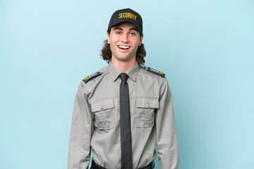 Young safeguard man isolated on blue background with surprise facial expression