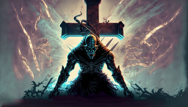 Satan is defeated!
Black color backgrounds with fantasy theme