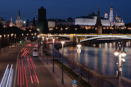 Moscow Kremlin at night, Russia. View from the Moskva River