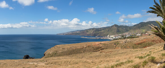 Fototapeta na wymiar Amazing panoramic view at the Caniçal Village, Machico, on coast close to the ocean, St. Lourenço Cape or Cabo de São Lourenço, on Madeira Island, Portugal