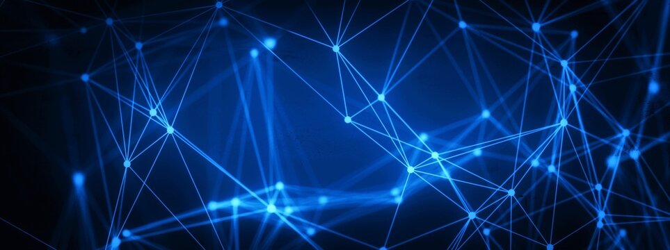 テクノロジーの概念で青い光の線が繋がった抽象的な背景 © k_yu