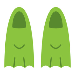 Vector swimming flippers in flat design. Green scuba diving fins. Green rubber flippers for swimming.