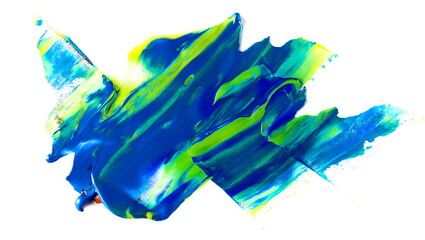Fototapeta premium Grunge green blue brush strokes oil paint isolated on white background, clipping path