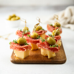 Delicious salami and cheese canape