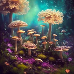 Funghi e Fiori Colorati con Sfondi astratti