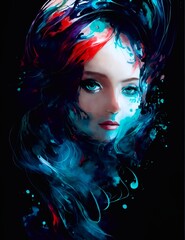 Bella Donna colorata con Flussi di colore e nero