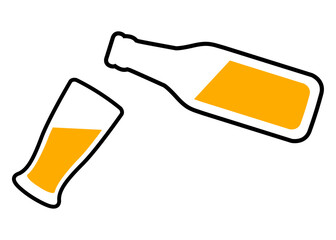 Logo cervecería. Silueta con líneas de una botella sirviendo cerveza a un vaso