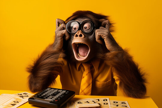 monkey accountant, created by a neural network, Generative AI technology