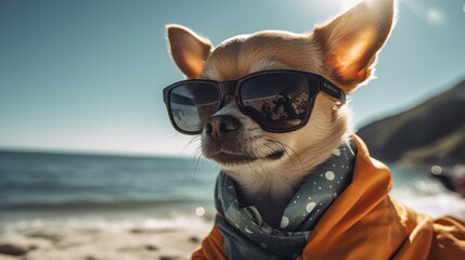 cool closeup portrait of chihuahua in sunglasses