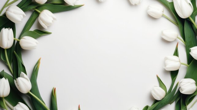 white banner with tulips in a circle