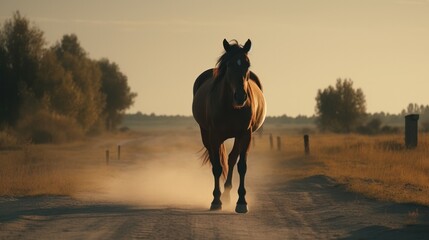 a brown horse runs a race. Generative AI