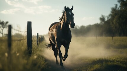 a brown horse runs a race. Generative AI