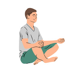 Jeune homme en m√©ditation qui fait une posture de yoga avec les jambes crois√©es