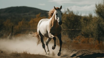 Fototapeta na wymiar a horse runs in a race. Generative AI
