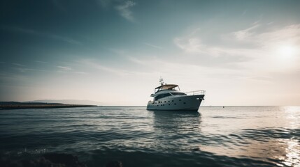 Fototapeta na wymiar a white yacht stands in the sea. Generative AI