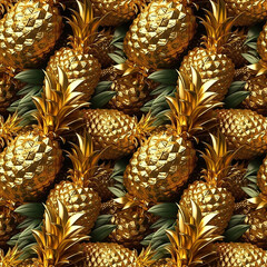 Seamless gold pineapple background. generative AI.