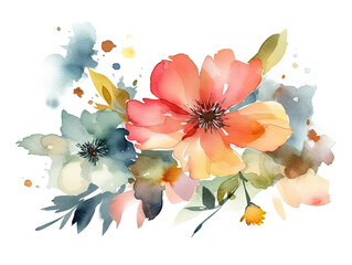 A bouquet of colorful flowers in watercolor style on transparent background. Generative AI