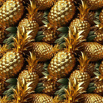 Seamless gold pineapple background. generative AI.