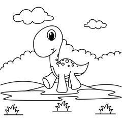 Funny dinosaurs cartoon characters vector illustration. For kids coloring book.
