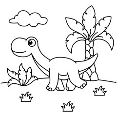 Funny dinosaurs cartoon characters vector illustration. For kids coloring book.