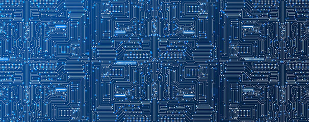 A Circuit Board Background Featuring High-Tech Circuitry and Computer Technology, Electronics, and an Electronic Pattern on the Mainboard. © OleCNX